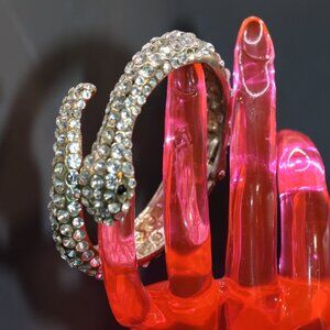 Silver Tone Rhinestone Studded Snake Bangle Bracelet